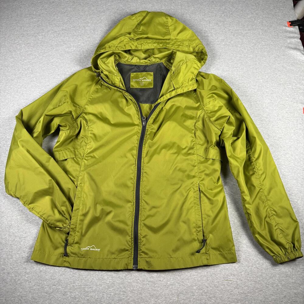 Eddie Bauer Men's Olive Green Hooded Windbreaker Jacket Medium